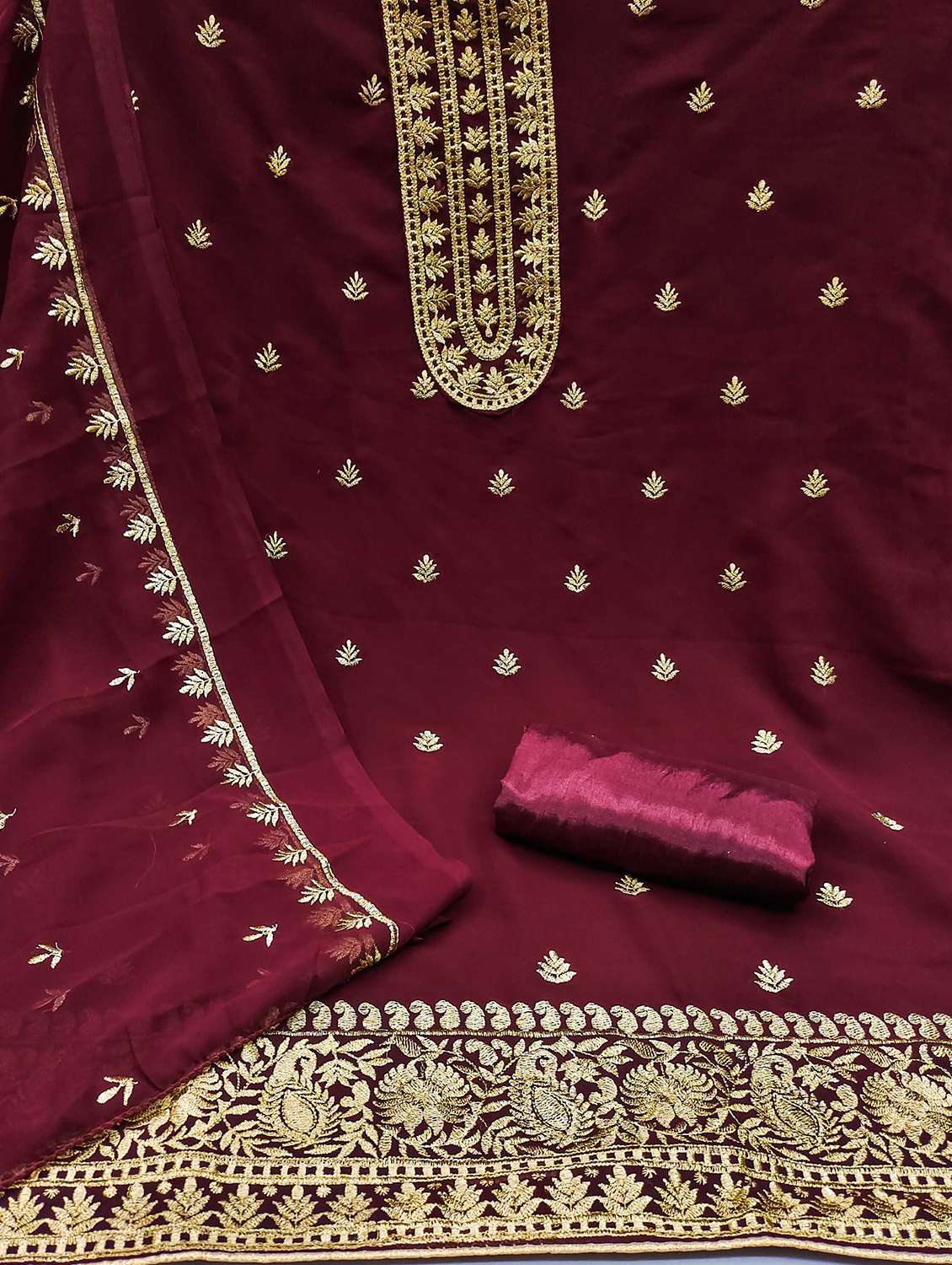 women solid with work embroidered unstitched suit set - 22018280 -  Standard Image - 1