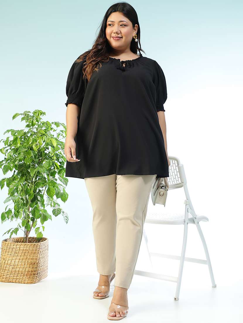 women solid short sleeve plus size top - 22018299 - Standard Image - 4