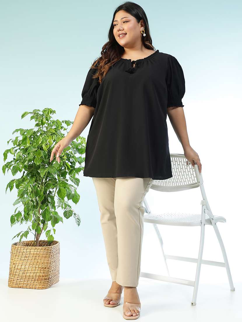 women solid short sleeve plus size top - 22018299 - Standard Image - 6