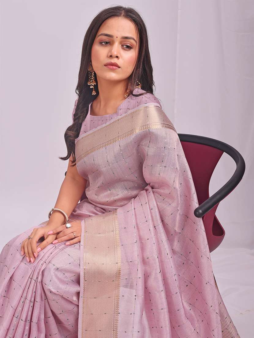 women checkered bordered saree with blouse - 22018390 -  Standard Image - 4