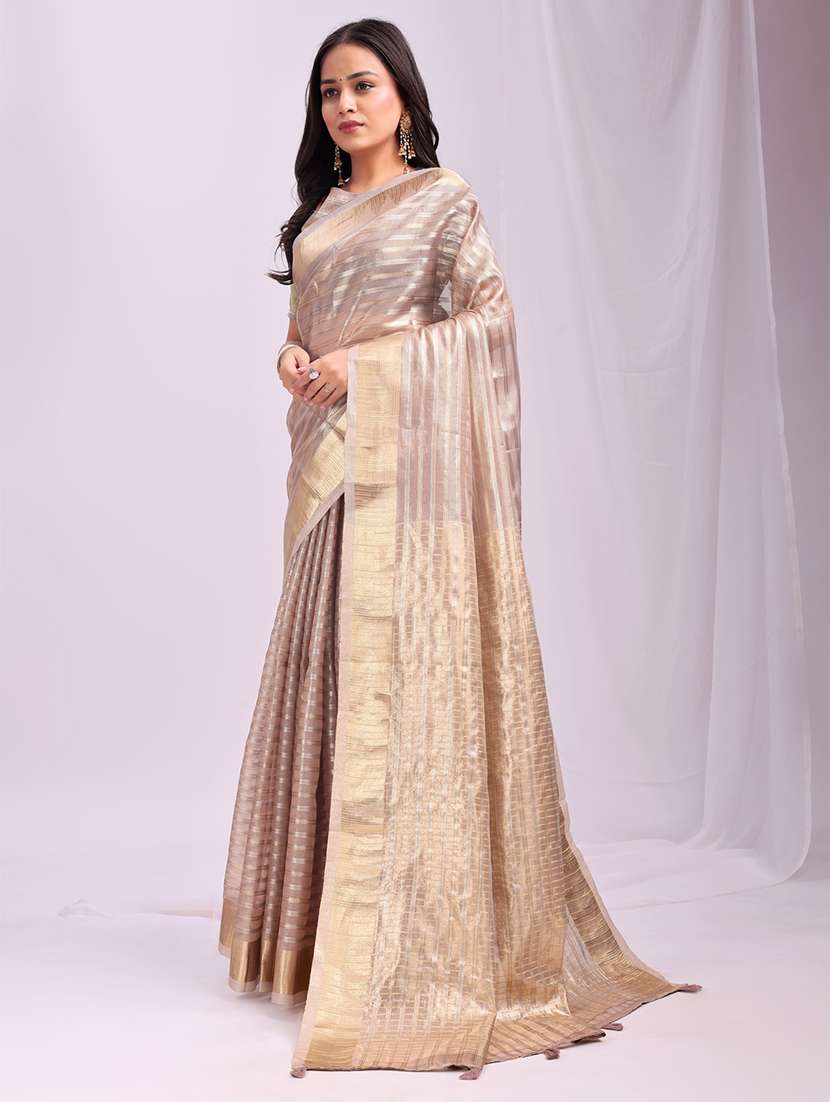 women striped bordered saree with blouse - 22018396 -  Standard Image - 1