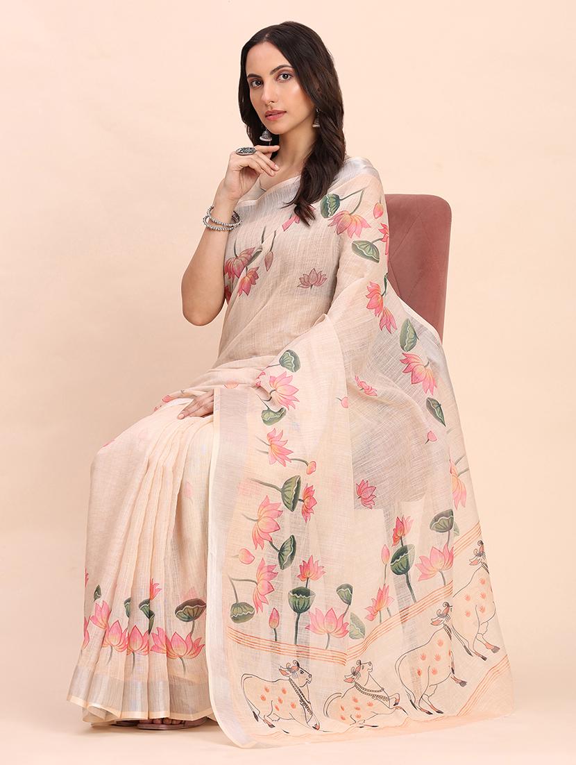women floral printed saree with blouse - 22018441 - Standard Image - 6