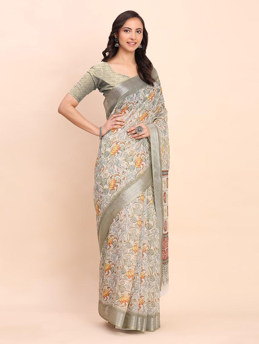women printed casual wear saree with blouse - 22018448 - Standard Image - 1