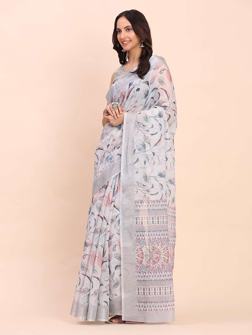 women printed casual wear saree with blouse - 22018473 -  Standard Image - 1