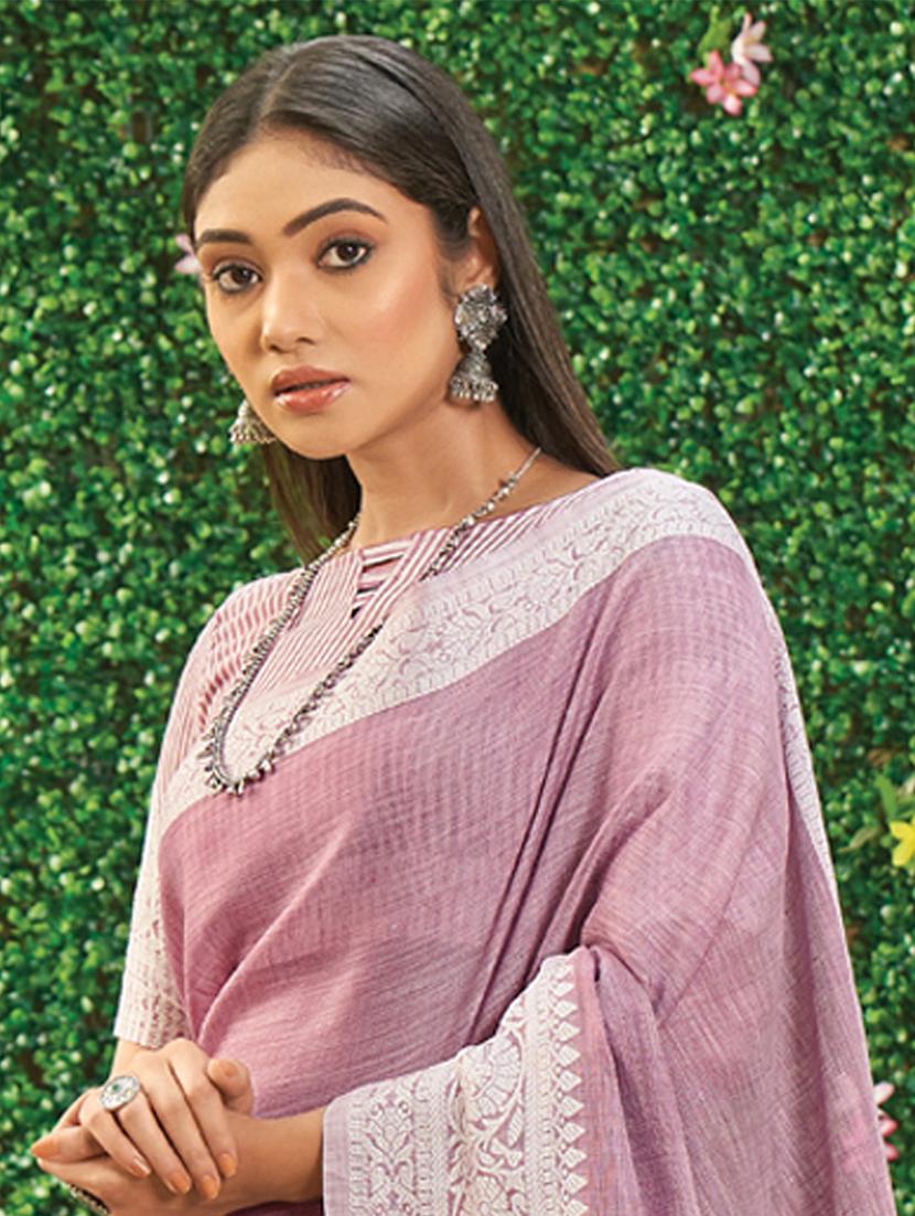 women solid with bordered saree with blouse - 22018555 -  Standard Image - 1