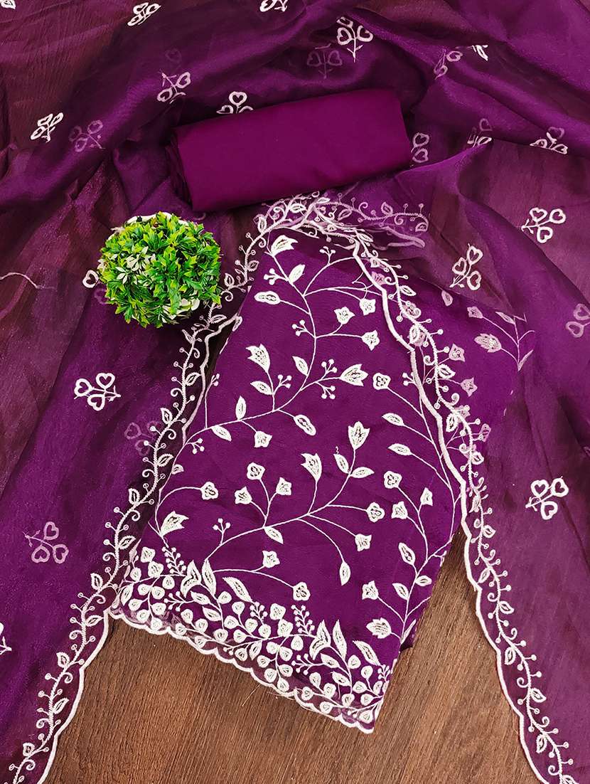 Women Solid With Work Embroidered Unstitched Suit Set - 22018731 -  Standard Image - 1
