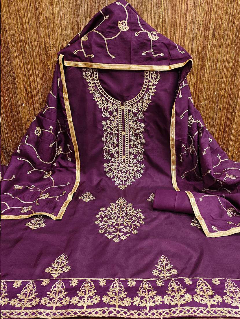 women solid with work embroidered unstitched suit set - 22018735 -  Standard Image - 1