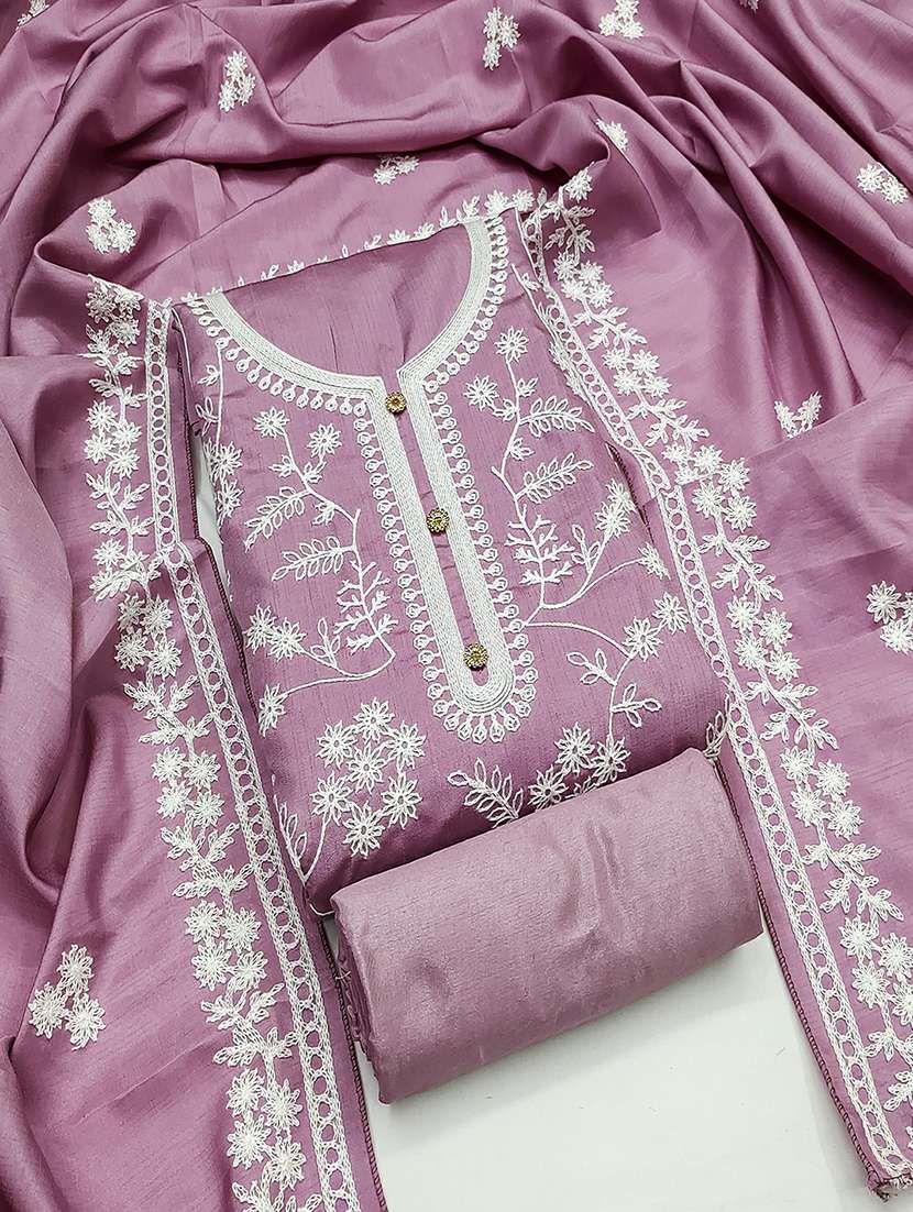 women solid with work embroidered unstitched suit set - 22018737 -  Standard Image - 1