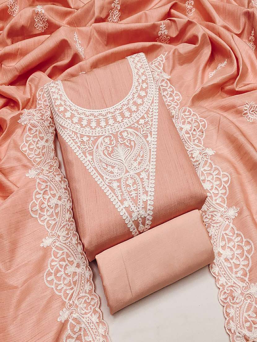 women solid with work embroidered unstitched suit set - 22018740 -  Standard Image - 1