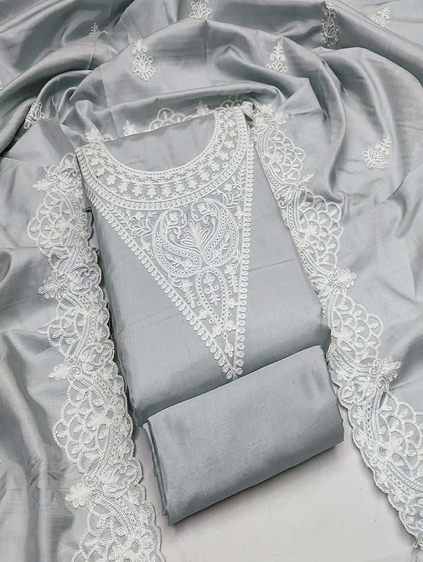 women solid with work embroidered unstitched suit set - 22018741 -  Standard Image - 1