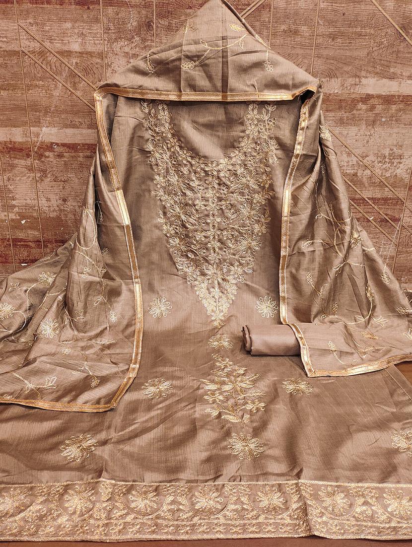 women solid with work embroidered unstitched suit set - 22018748 -  Standard Image - 1