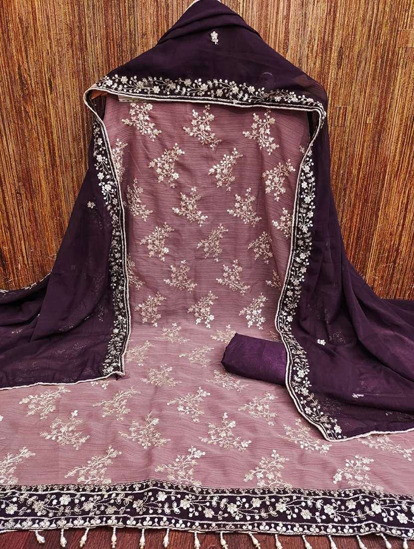 women solid with work embroidered unstitched suit set - 22018761 -  Standard Image - 1