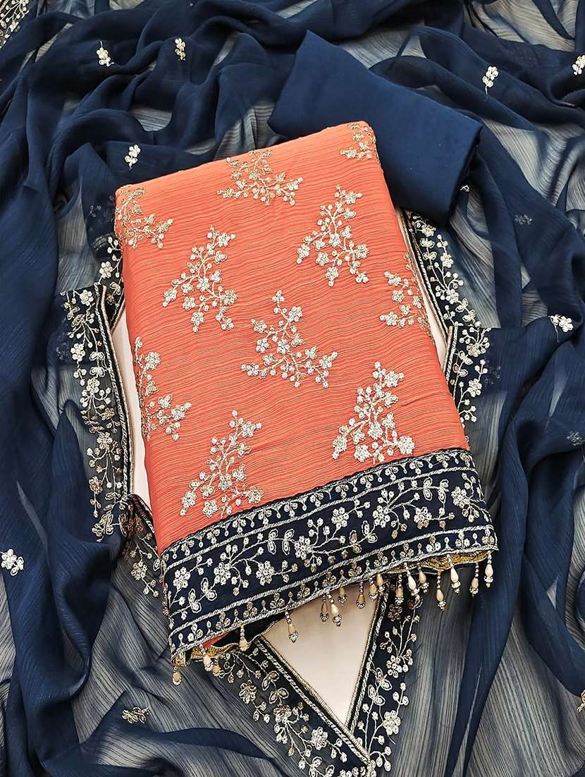 women solid with work embroidered unstitched suit set