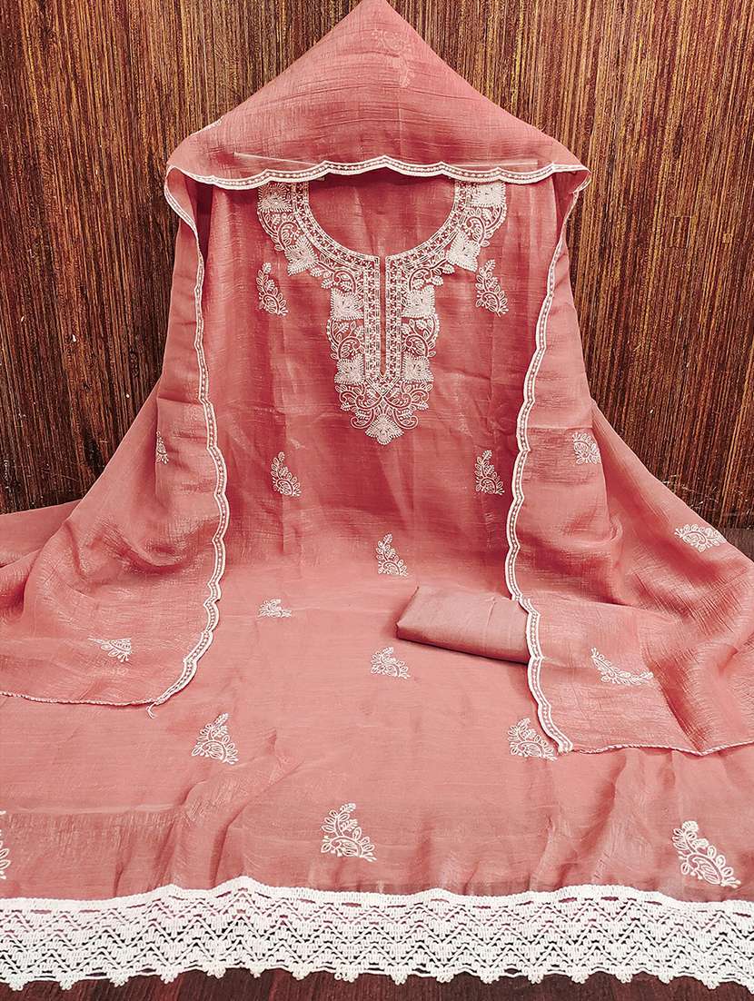 women solid with work embroidered unstitched suit set - 22018765 -  Standard Image - 1