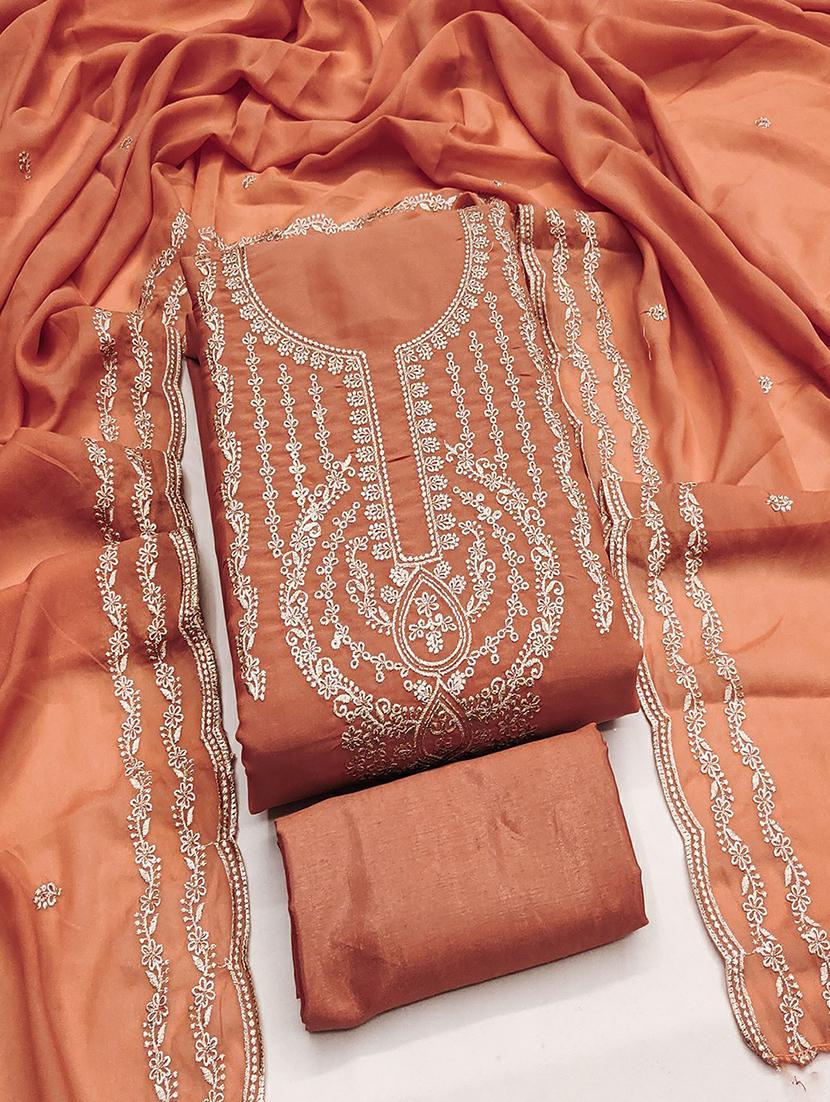 women solid with work embroidered unstitched suit set - 22018782 - Standard Image - 1