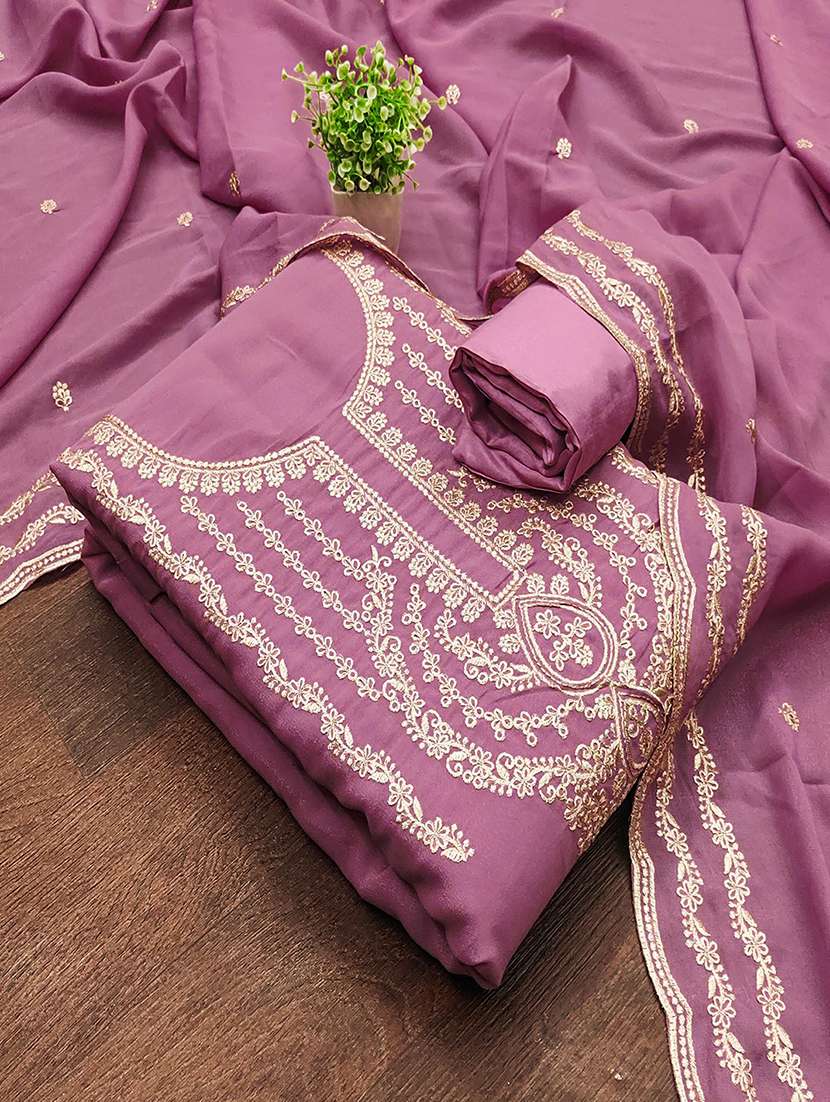 women solid with work embroidered unstitched suit set