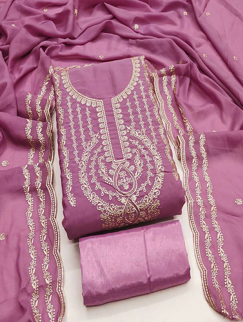 women solid with work embroidered unstitched suit set - 22018783 -  Standard Image - 1