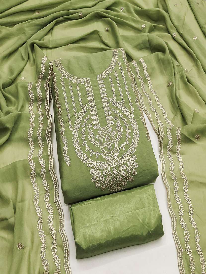 women solid with work embroidered unstitched suit set - 22018784 -  Standard Image - 1