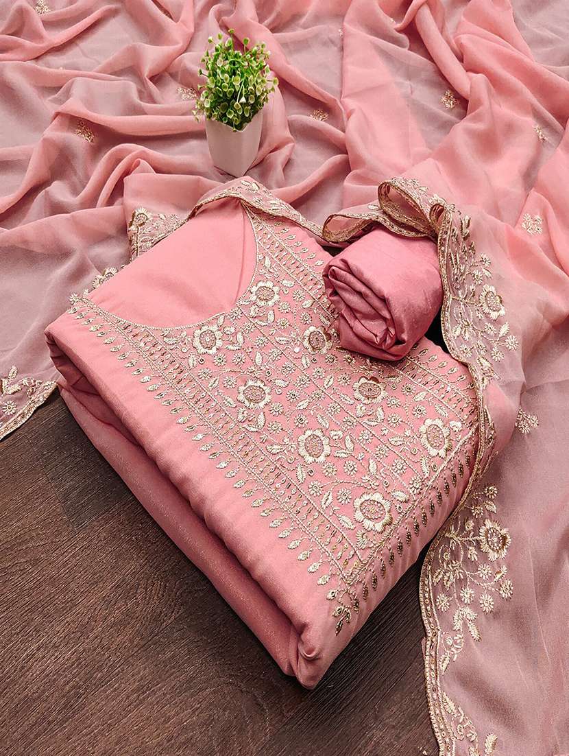 women solid with work embroidered unstitched suit set