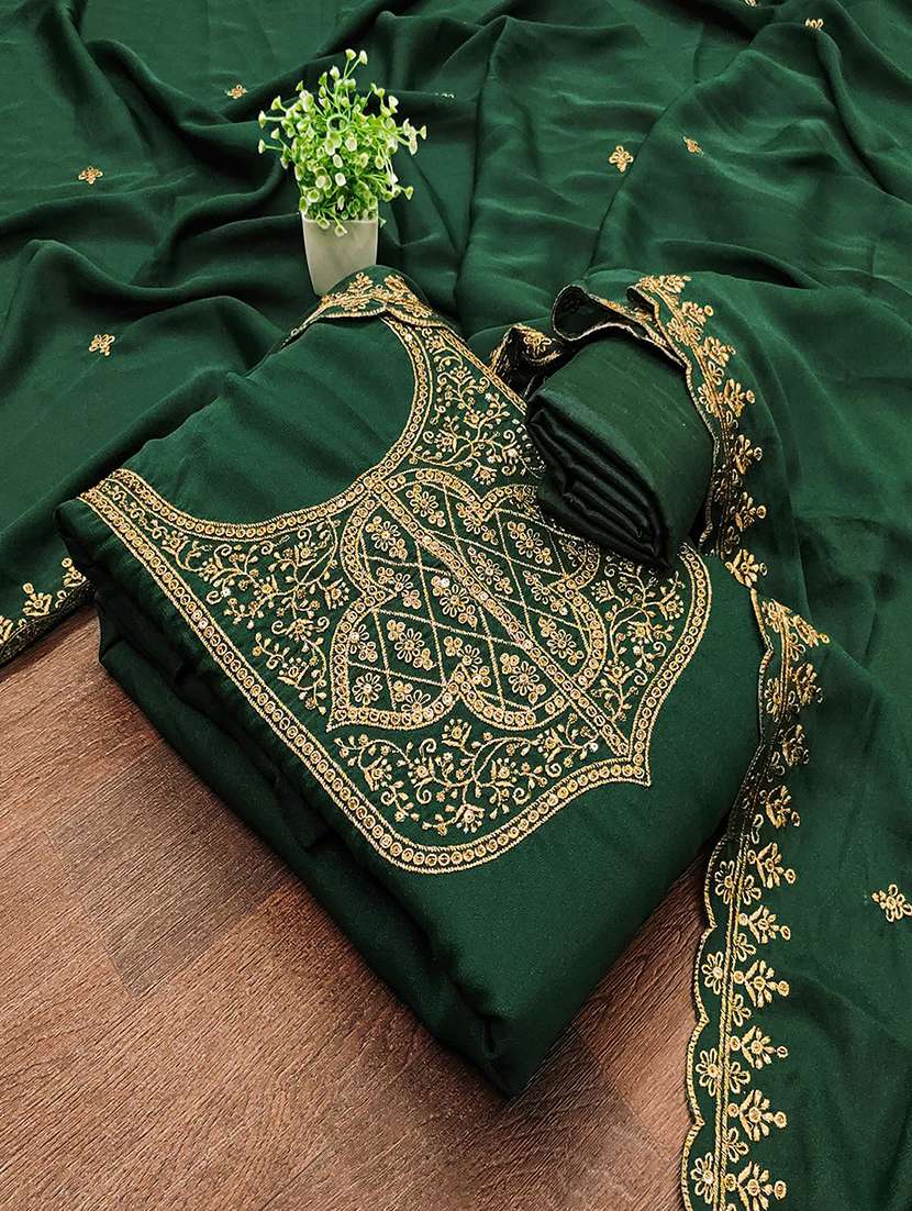 women solid with work embroidered unstitched suit set