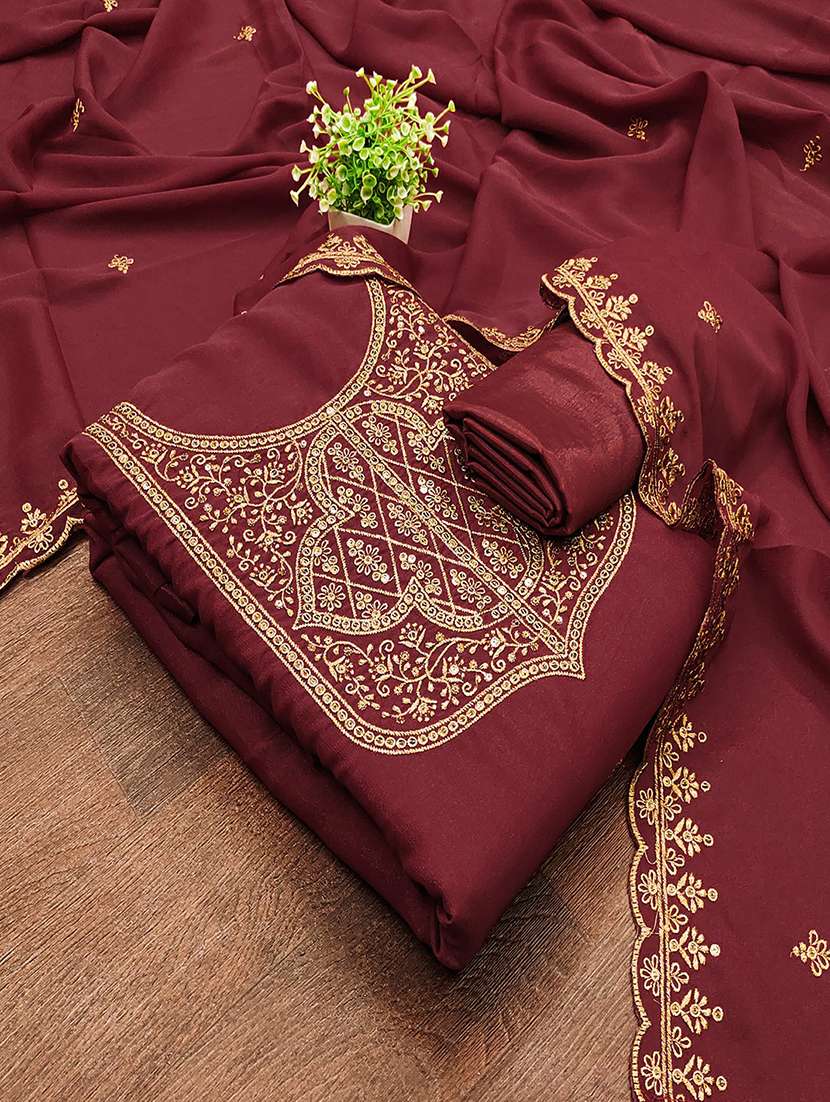 women solid with work embroidered unstitched suit set