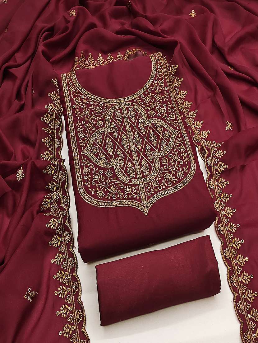 women solid with work embroidered unstitched suit set - 22018791 -  Standard Image - 1