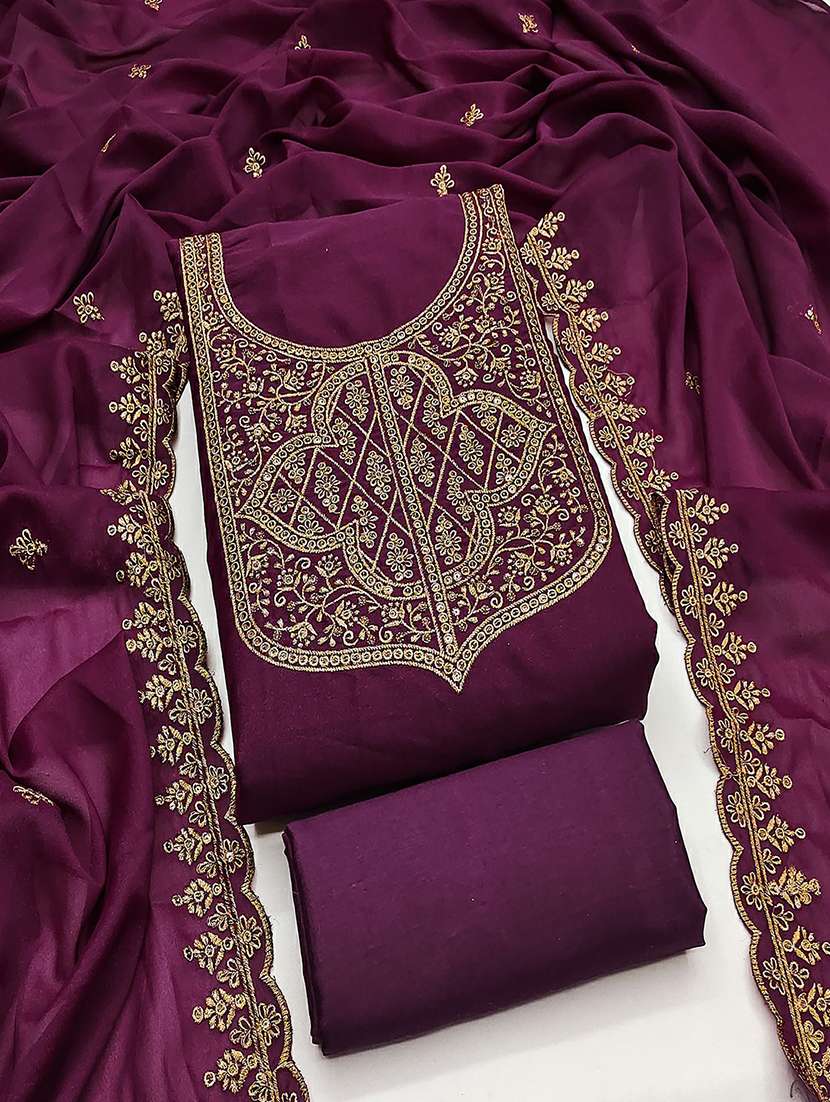 women solid with work embroidered unstitched suit set - 22018792 -  Standard Image - 1