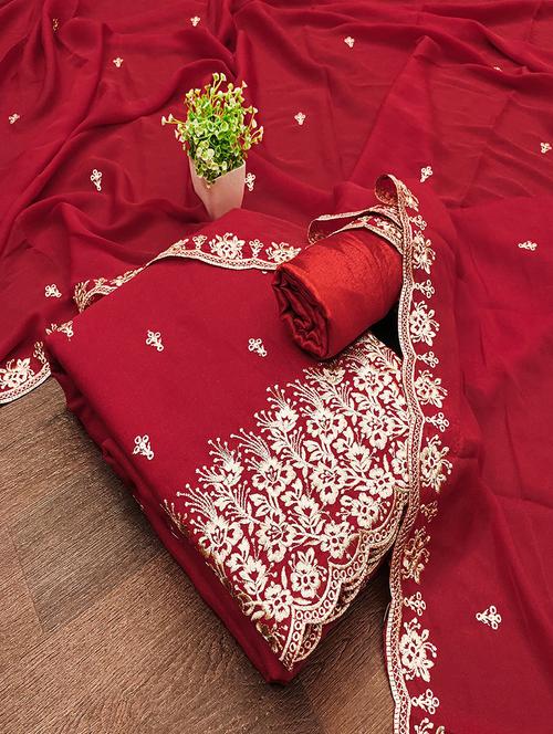 women solid with work embroidered unstitched suit set - 22018796 - Standard Image - 0