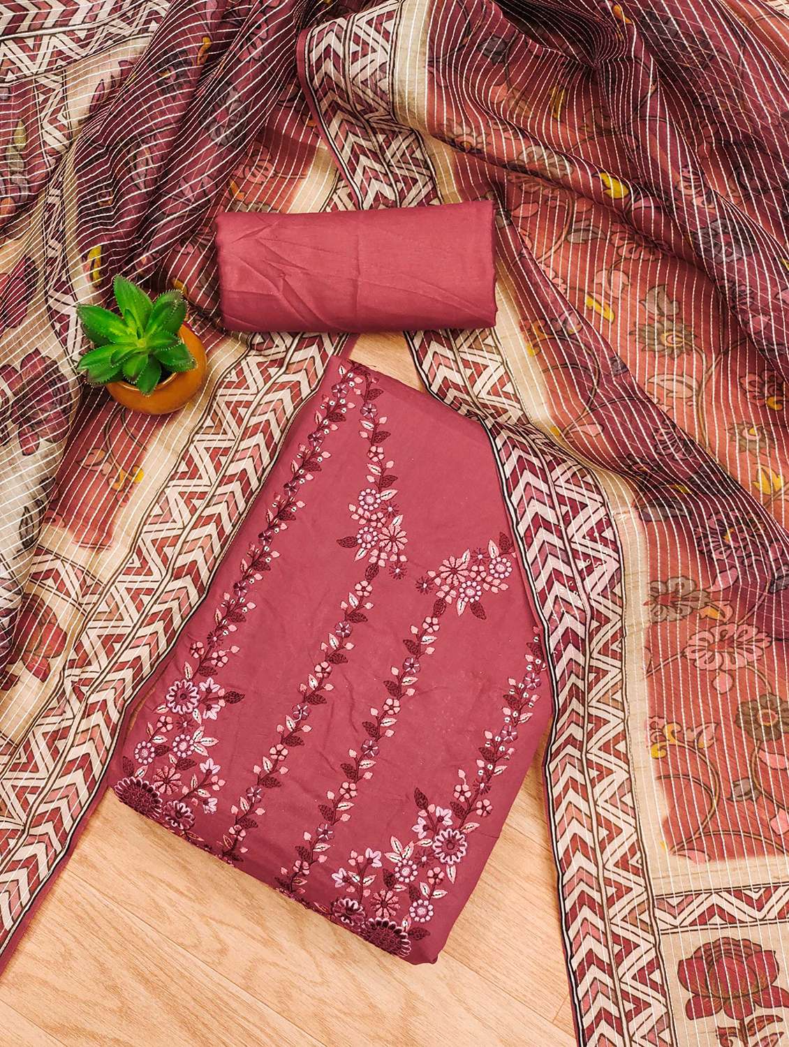 women solid with work embroidered unstitched suit set - 22018798 -  Standard Image - 1