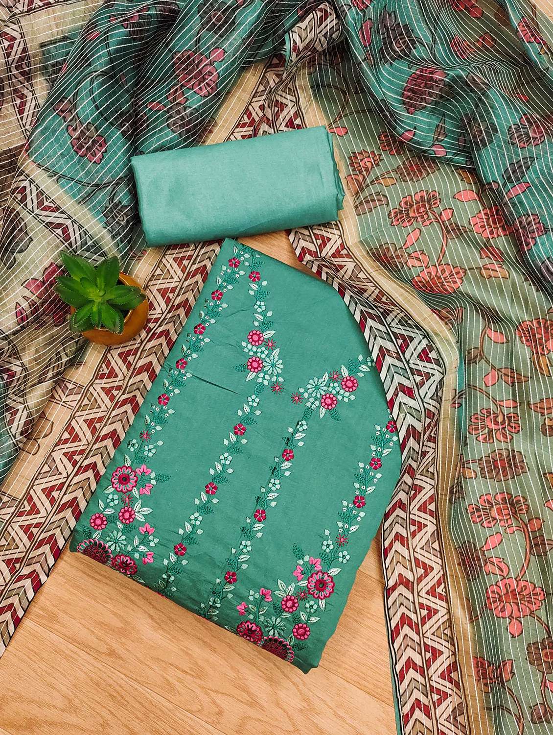 women solid with work embroidered unstitched suit set - 22018799 -  Standard Image - 1