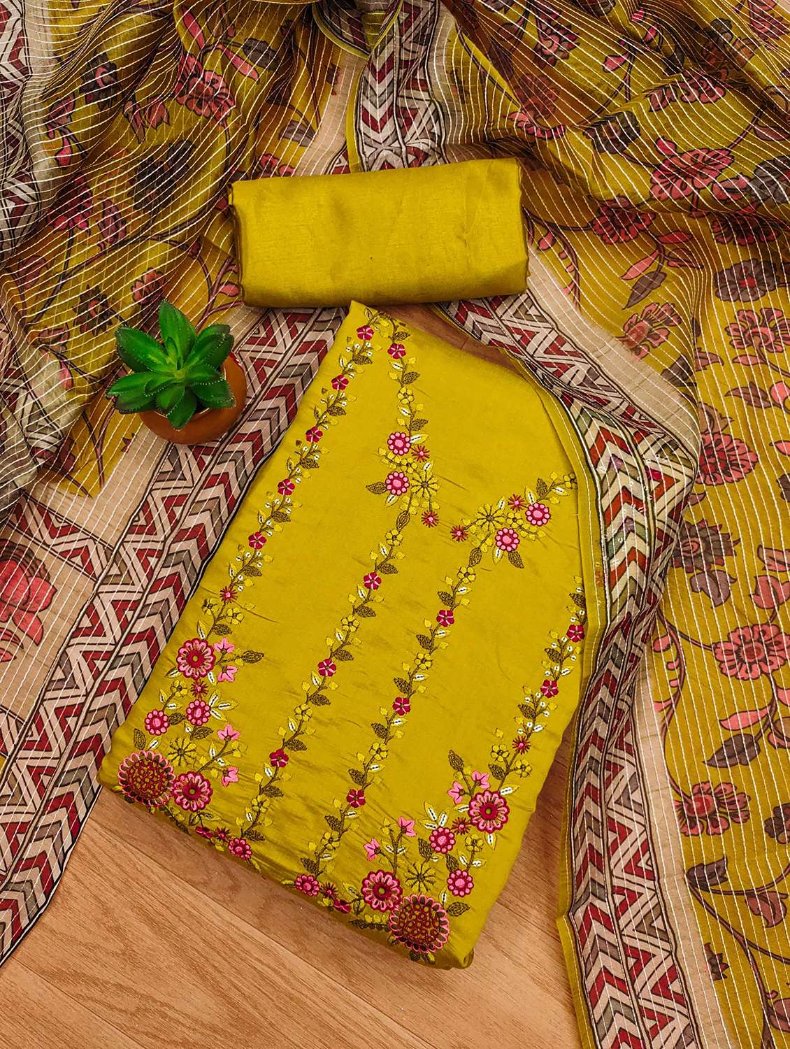 women solid with work embroidered unstitched suit set - 22018800 -  Standard Image - 1