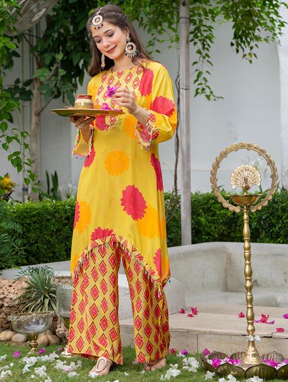 women printed long sleeve kurta palazzo set - 22018881 - Standard Image - 1