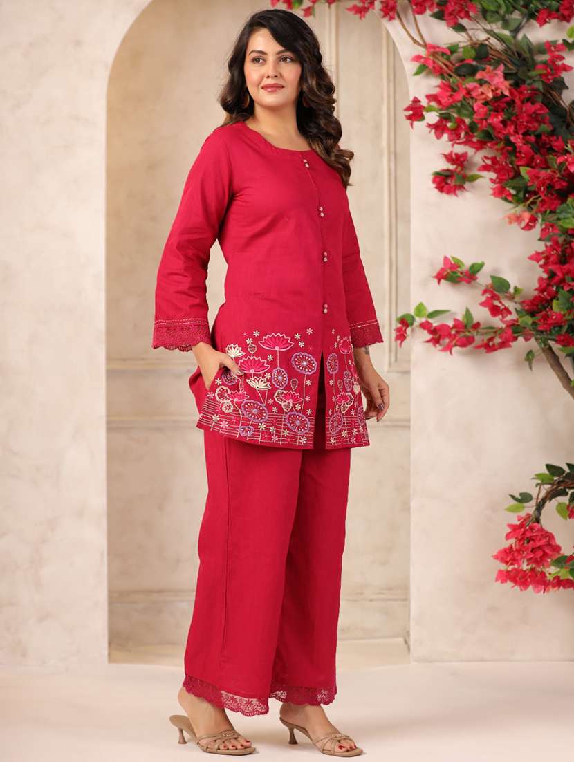 women embroidered long sleeve co-ord set - 22018886 - Standard Image - 1