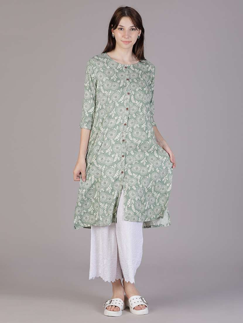women floral printed three quarter sleeve a-line kurta - 22018898 - Standard Image - 1
