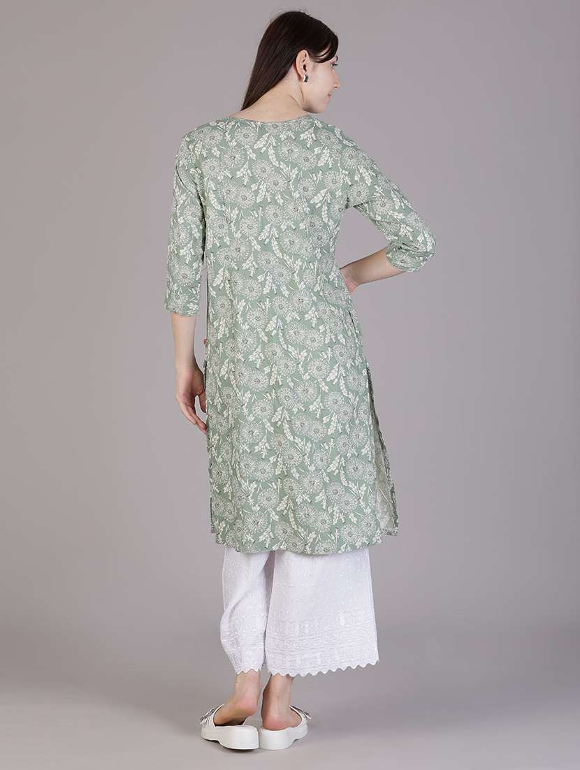 women floral printed three quarter sleeve a-line kurta - 22018898 - Standard Image - 4
