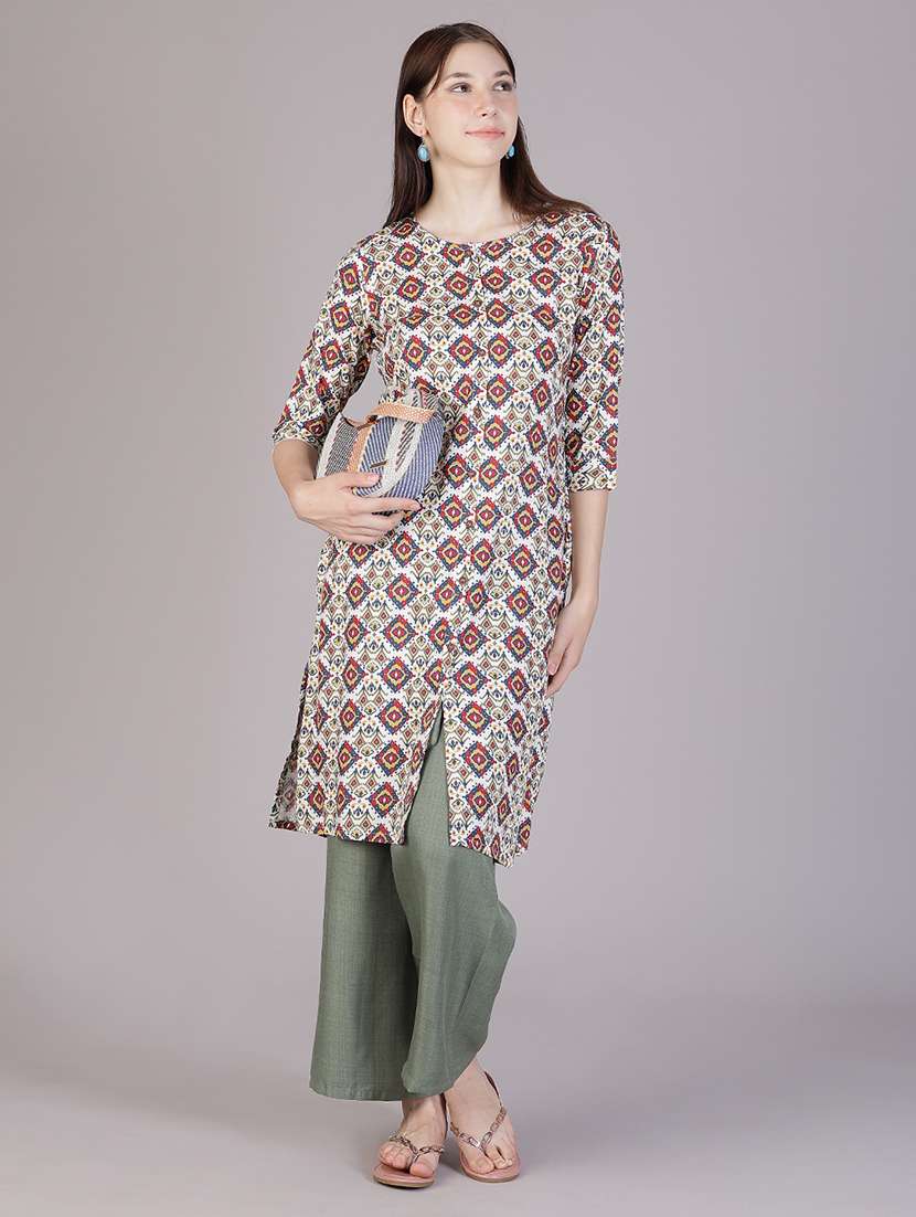 women printed three quarter sleeve a-line kurta - 22018899 - Standard Image - 1