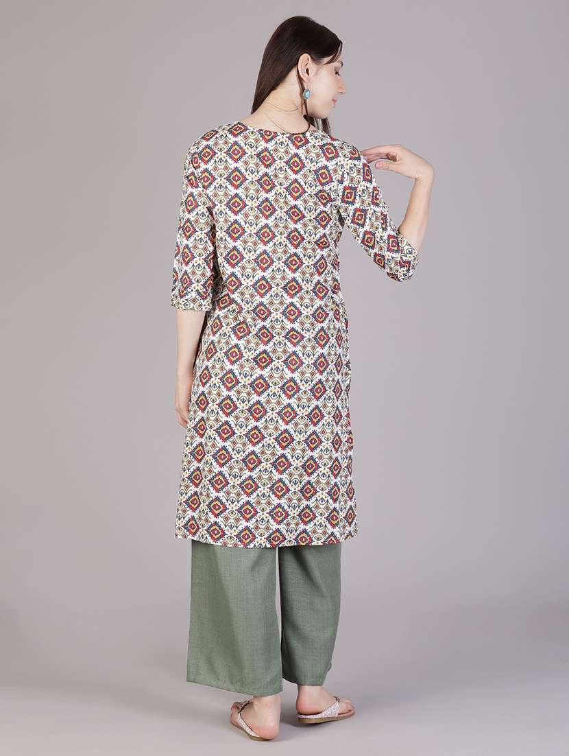 women printed three quarter sleeve a-line kurta - 22018899 - Standard Image - 4