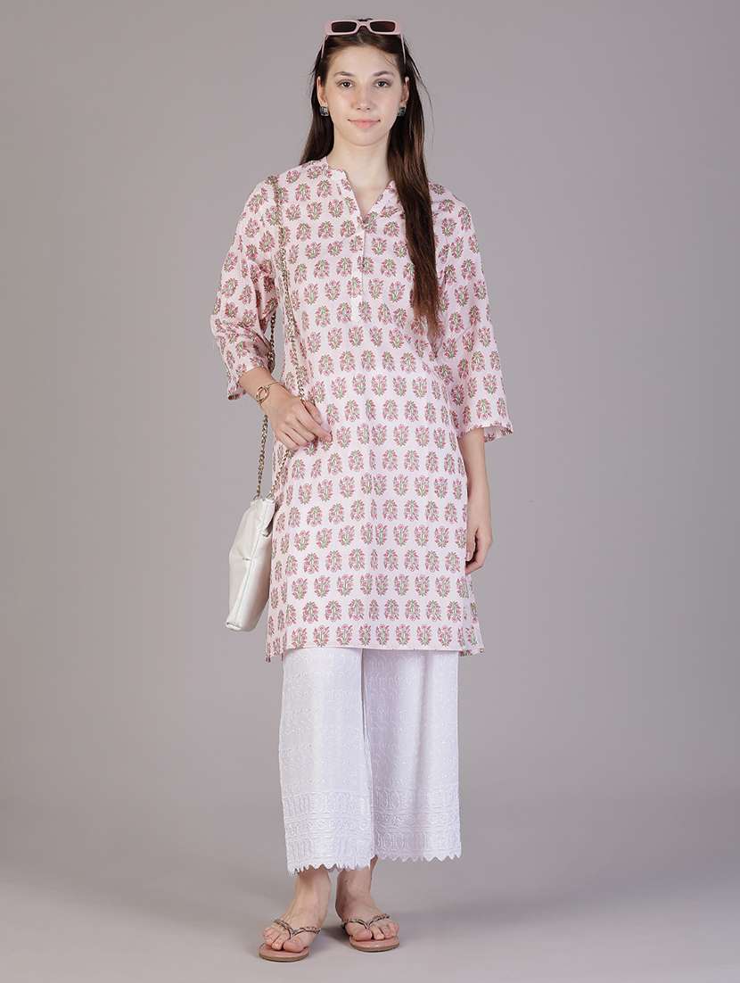 women floral printed three quarter sleeve a-line kurta