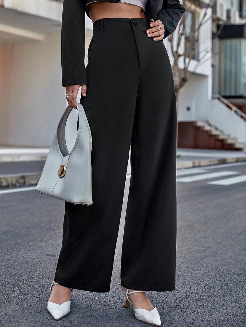 women solid high rise straight trouser - 22018904 - Standard Image - 1