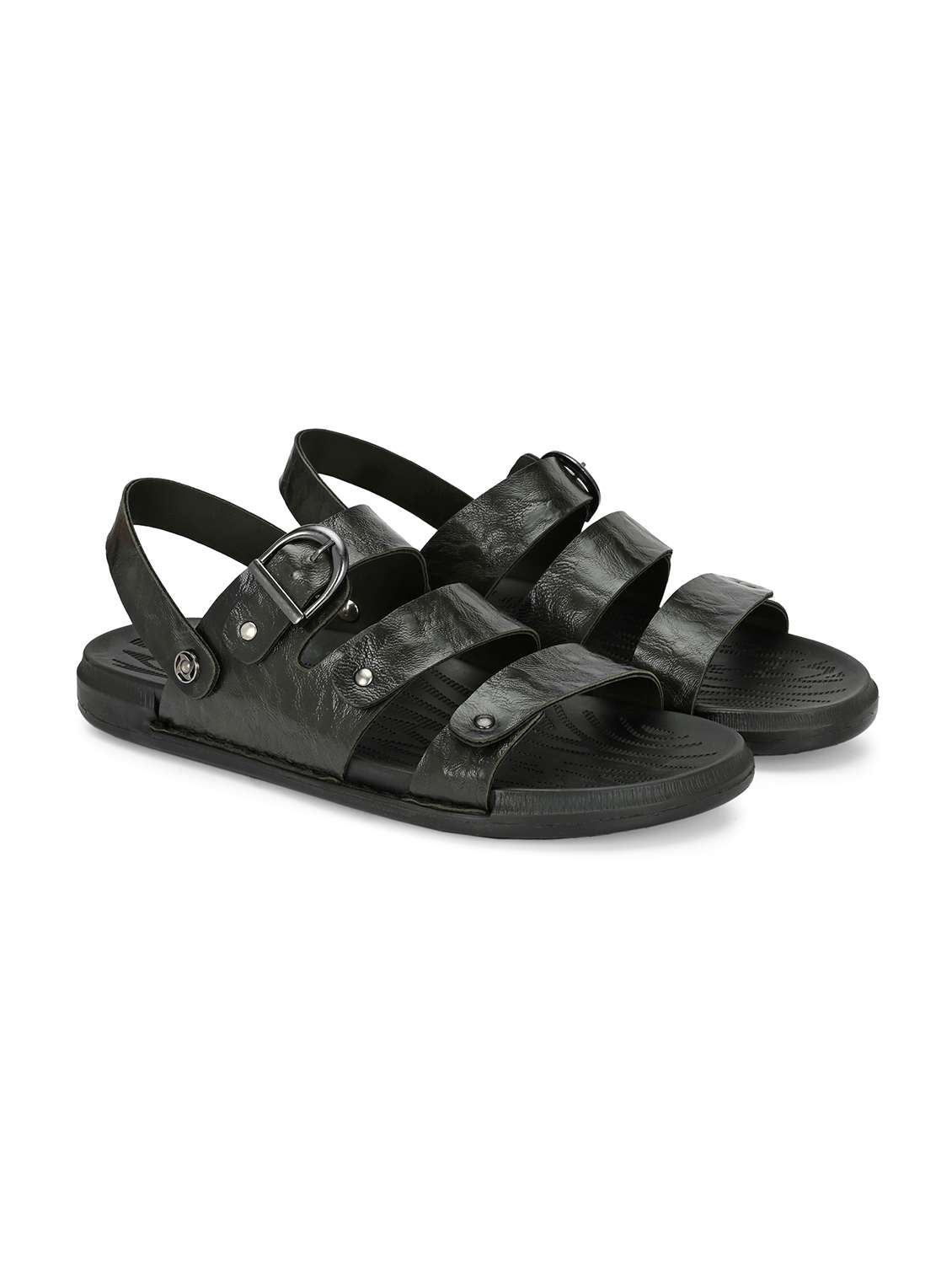 men's olive synthetic leather slip on sandal - 22018915 - Standard Image - 1