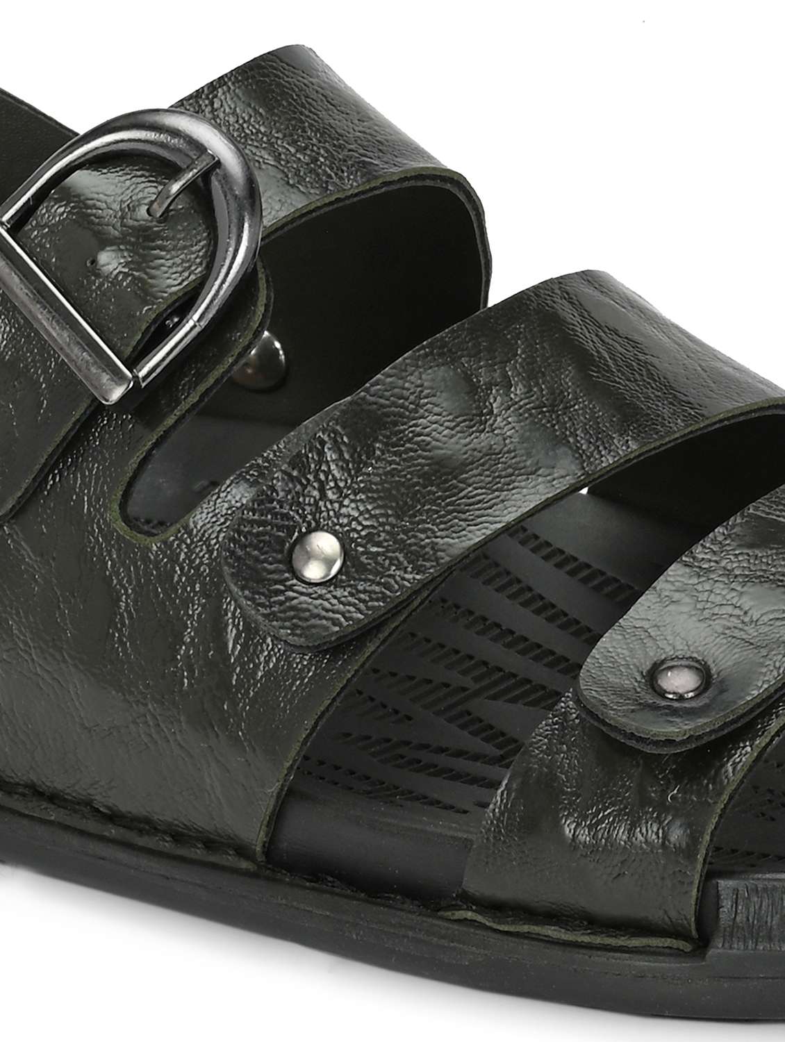 men's olive synthetic leather slip on sandal - 22018915 - Standard Image - 4
