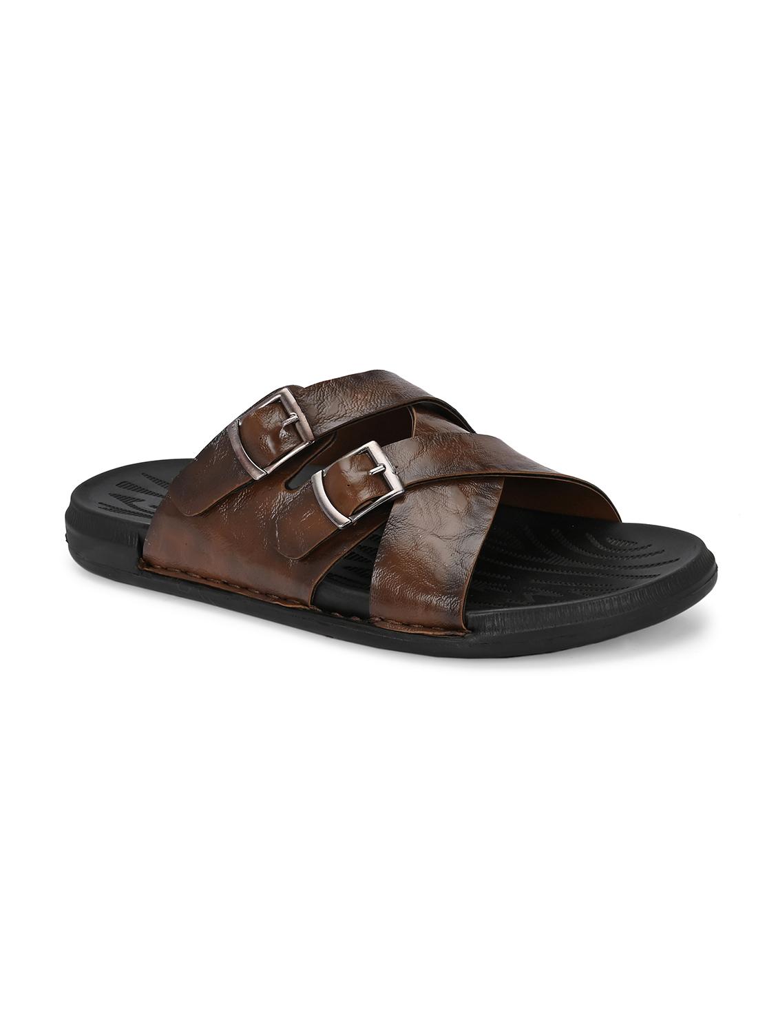 brown solid synthetic leather slip-on sandal - 22018916 - Standard Image - 1