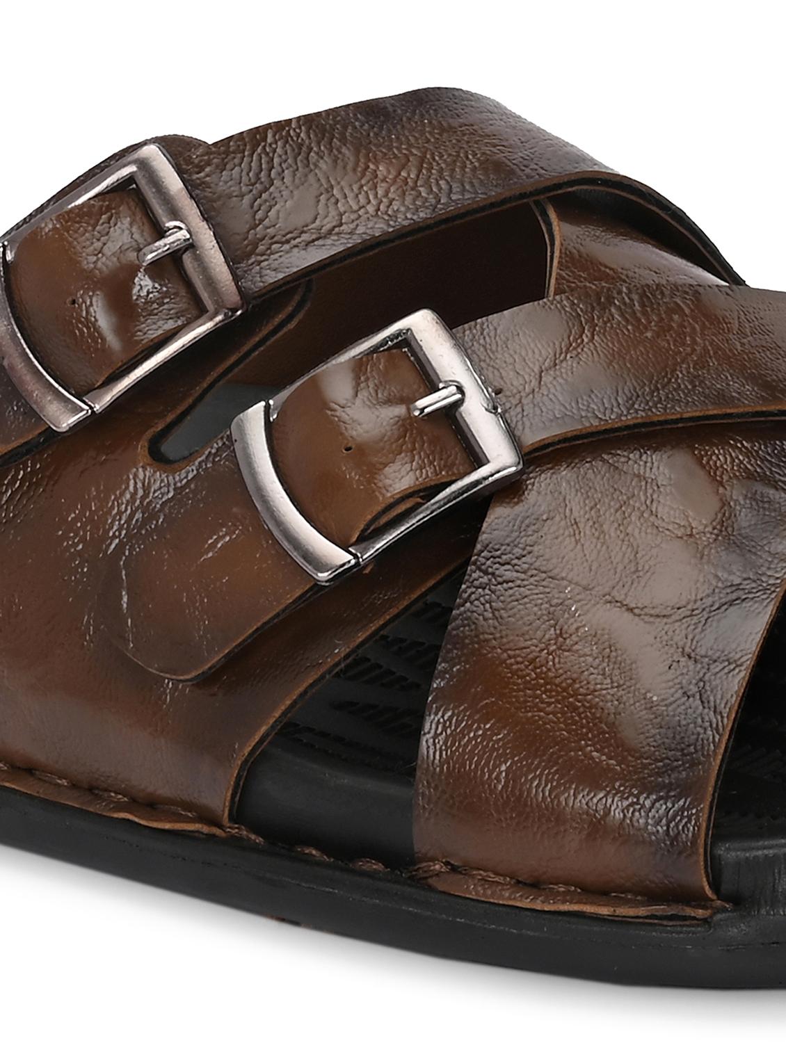brown solid synthetic leather slip-on sandal - 22018916 - Standard Image - 4