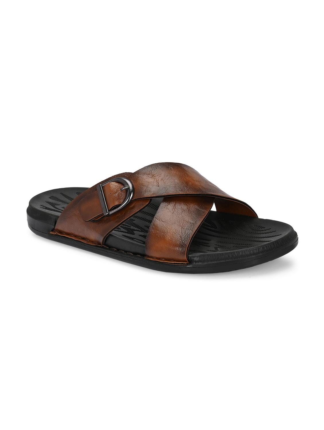 tan solid synthetic leather slip-on sandals - 22018917 -  Standard Image - 1