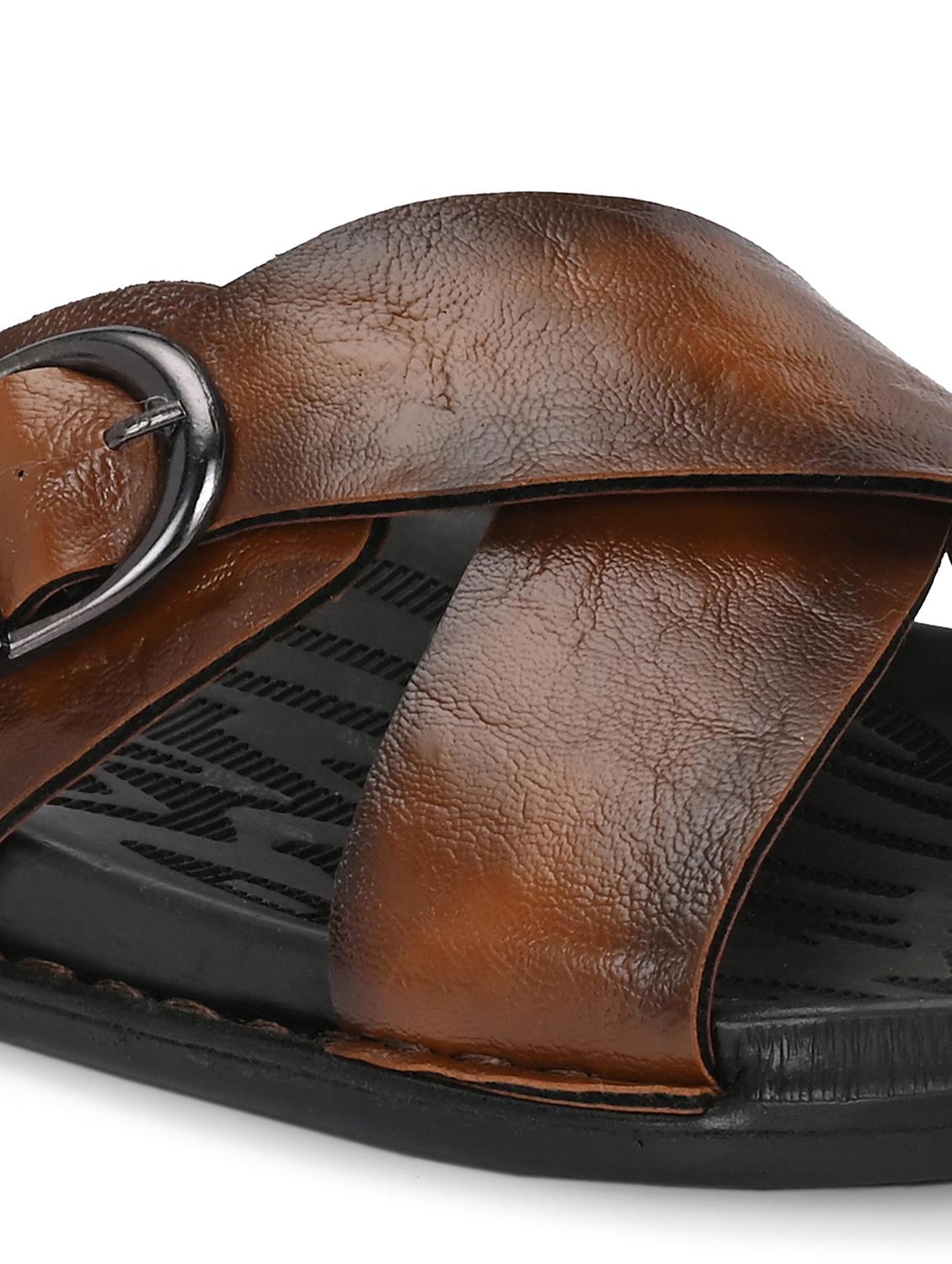 tan solid synthetic leather slip-on sandals - 22018917 - Standard Image - 4