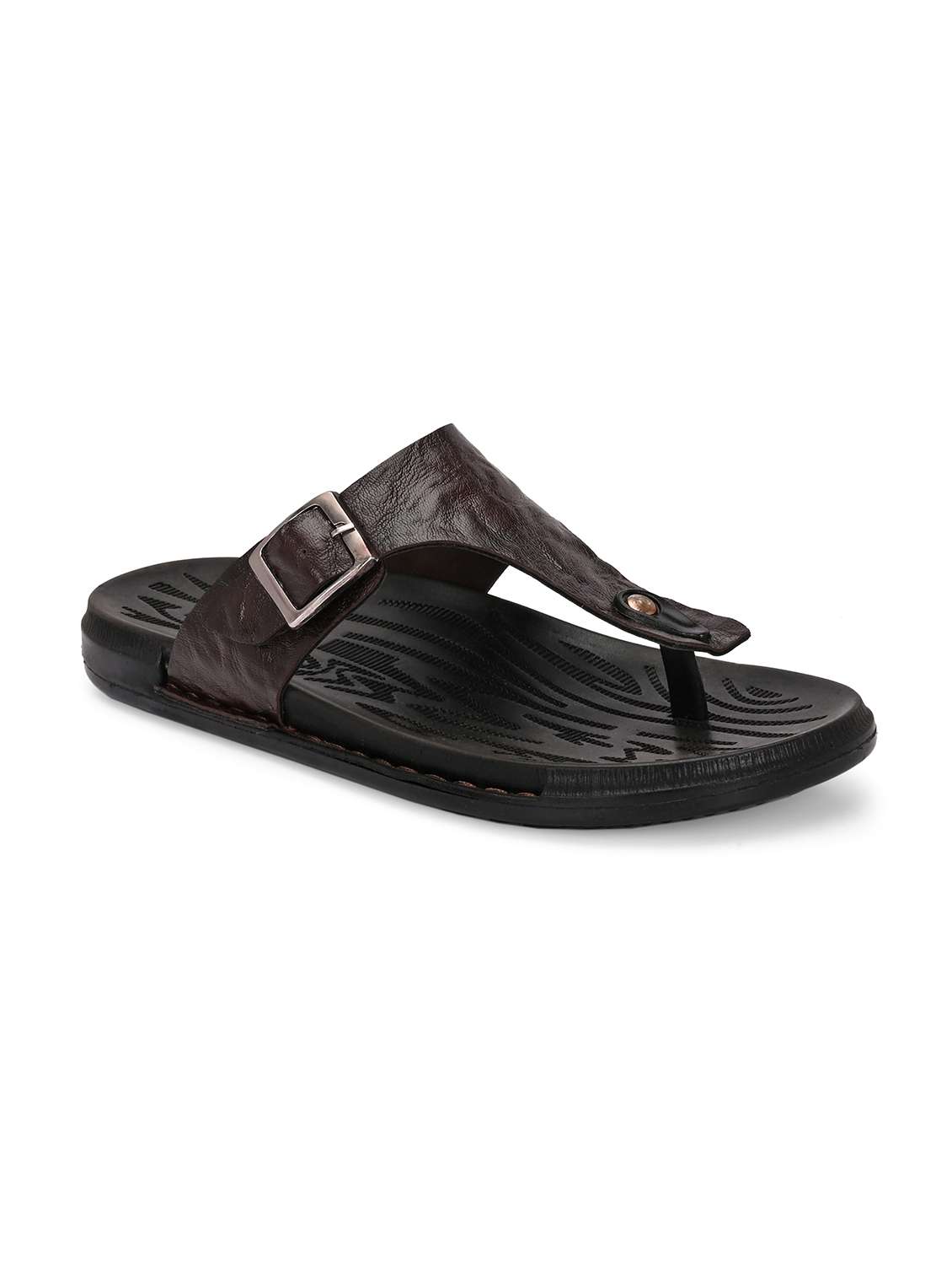 men's solid brown synthetic leather slip-on sandal - 22018918 - Standard Image - 1