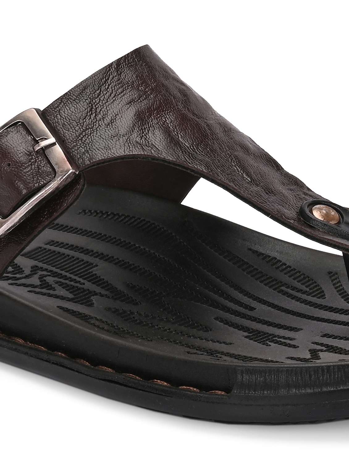 men's solid brown synthetic leather slip-on sandal - 22018918 - Standard Image - 4