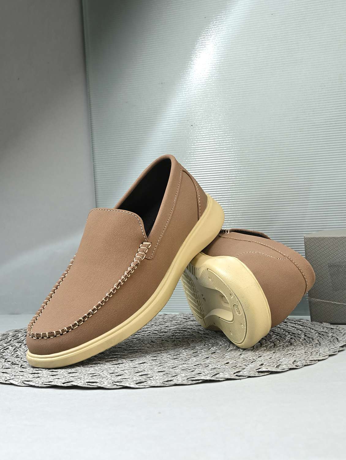 men beige slip on loafer