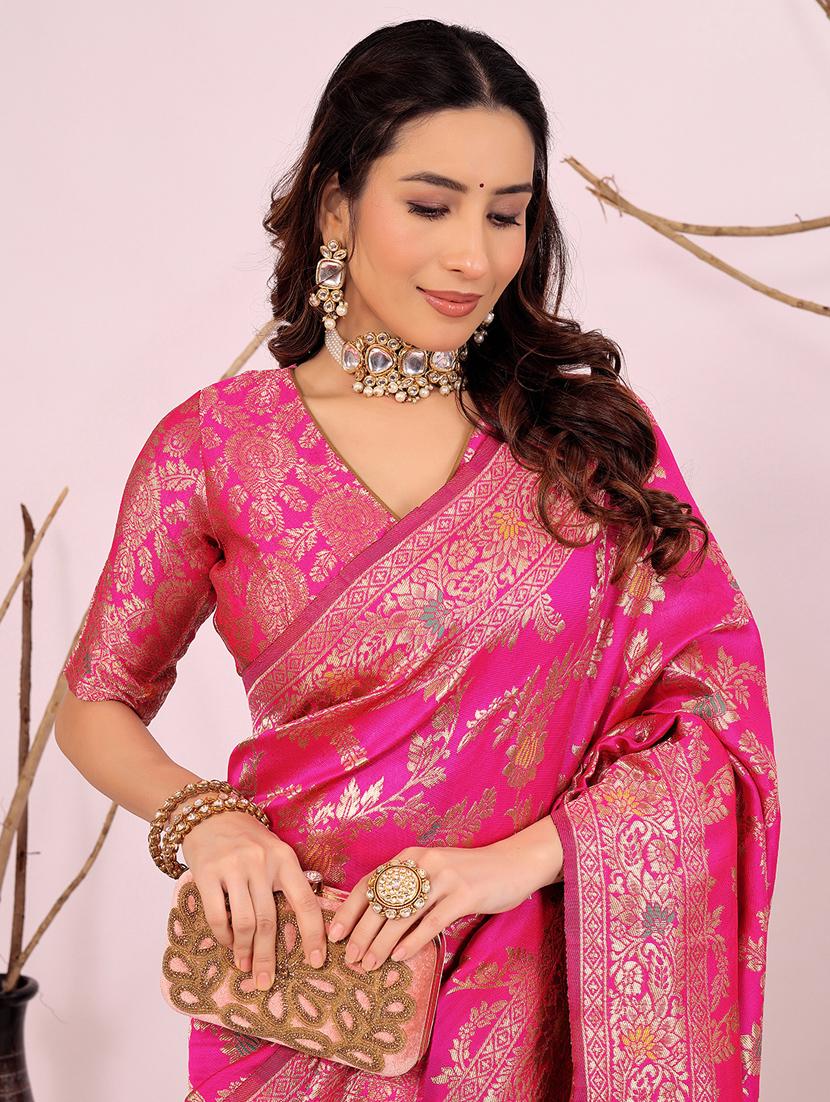 pink silk kanjivaram saree with blouse - 22018968 -  Standard Image - 1