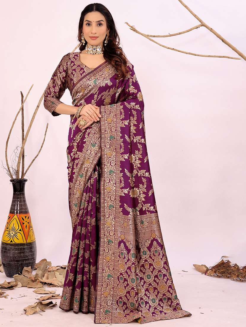 burgundy silk kanjivaram saree with blouse